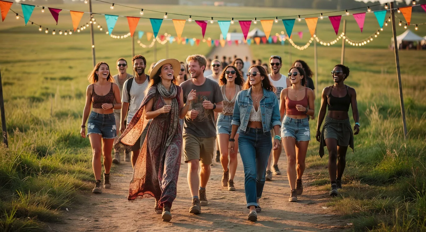 Festival attendees walking the venue pathways