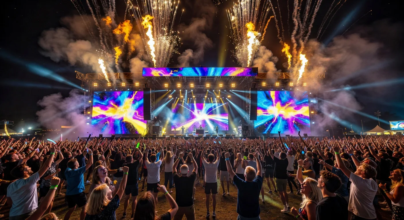 LED screen and pyrotechnics