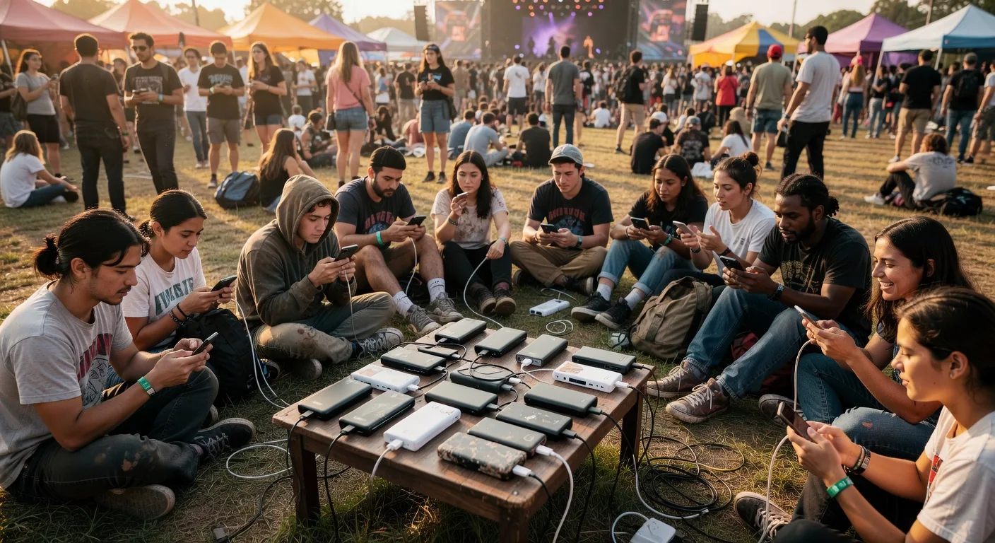 Phone charging station at Golden River Veil Fest