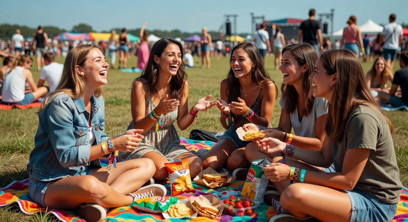 Friends at festival picnic